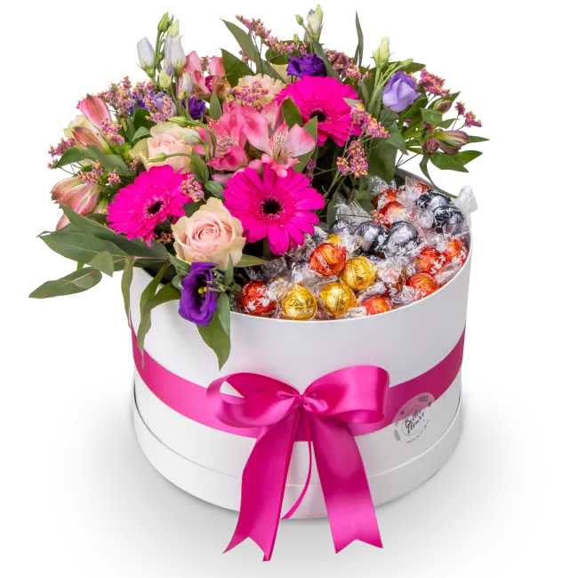 Flower box with a mix of chocolates